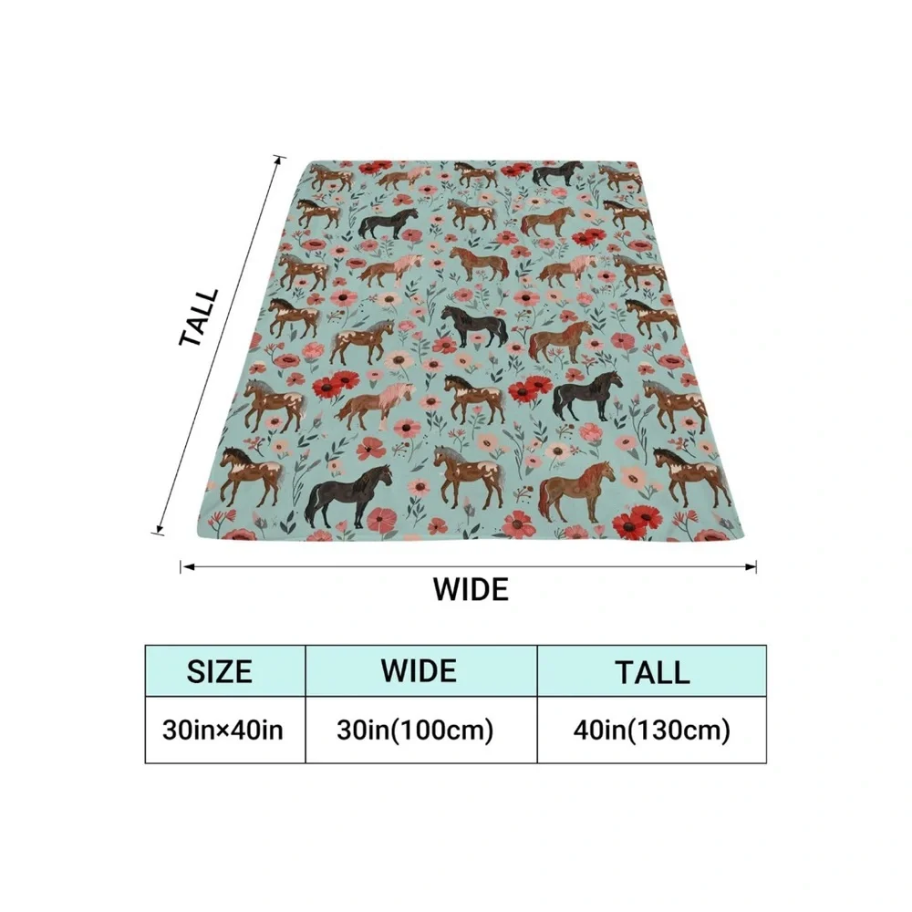Horse Print Blanket with Floral Design 40x50